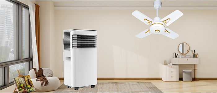 Ventilador de techo y aire acondicionado